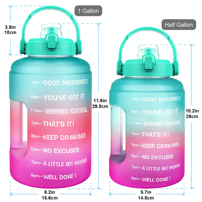 QuiFit 2,5 L 83 oz 3,78 L 128 oz Wide Mouth 1 Gallon Bouteille d'eau de motivation avec marqueur de temps Flik-Flop A Free Sport Fitness 220329