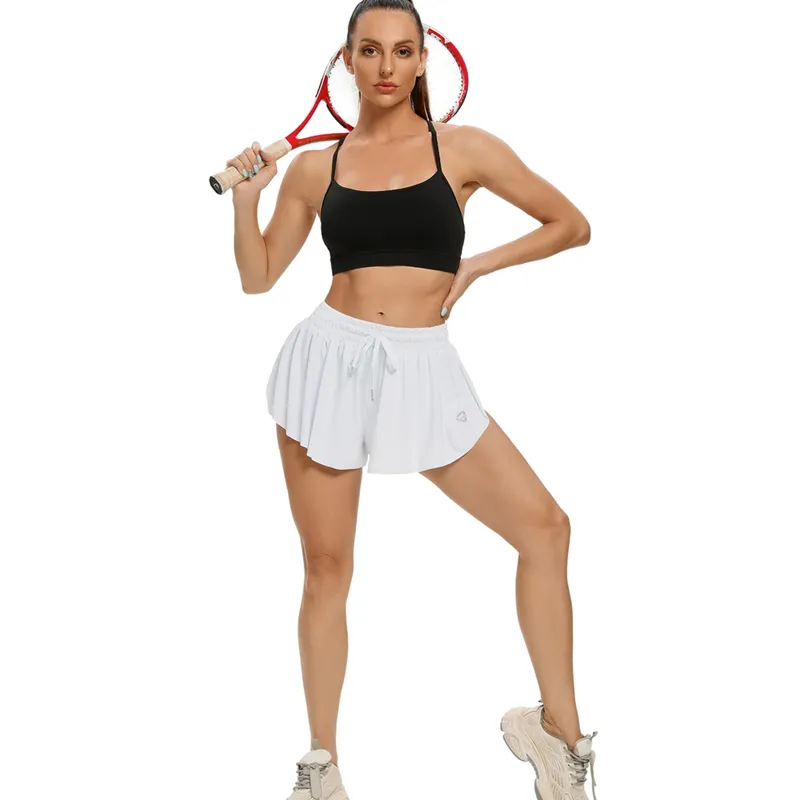Женские струящиеся шорты для фитнеса 2-в-1, быстросохнущие спортивные шорты для занятий йогой, двухслойное платье для бега с высокой талией 220725