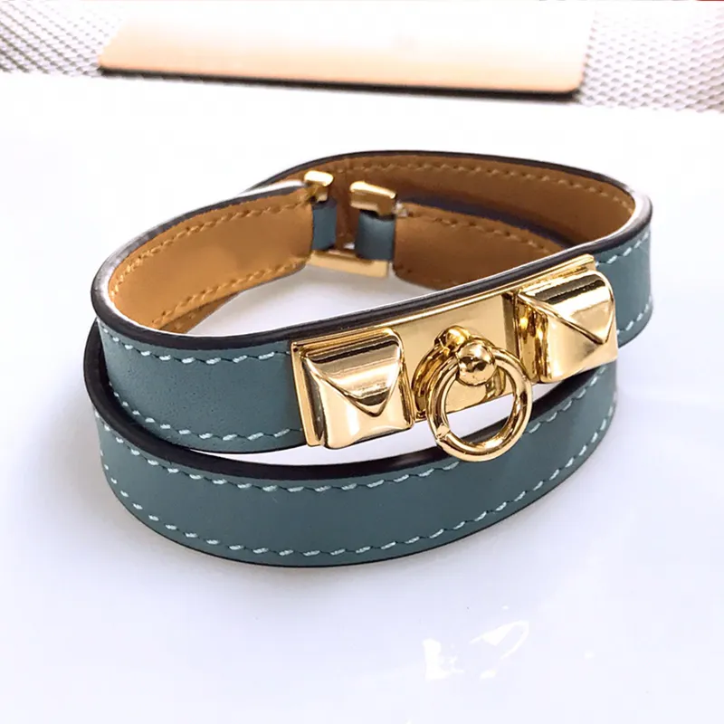 Punk Chic Casual Color Gold Armband Hochwertige echte Leder Männer Frauen Rock Pin Design Schmuckzubehör Geschenk 2203313481632