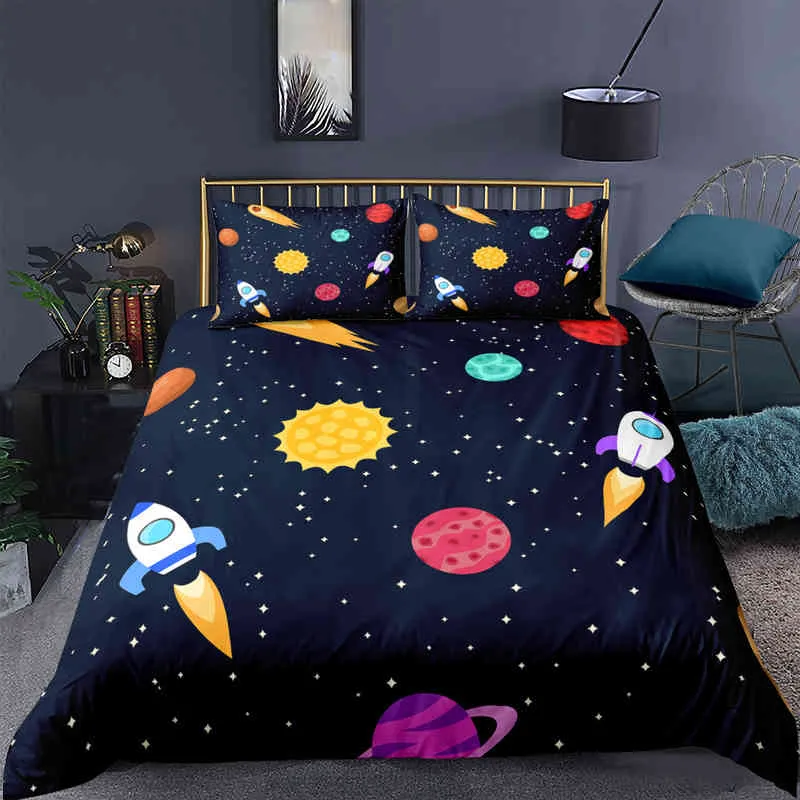 Galaxy Solar System Style Sängkläder Set Soft Comporter Däcke Cover Bed Breads For Bed Linen Queen Quilt med örngott