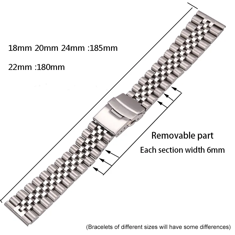 Roestvrijstalen horlogebanden dames heren armband 18 mm 20 mm 22 mm 24 mm zilveren rechte uiteinde horloge band band accessoires 220705