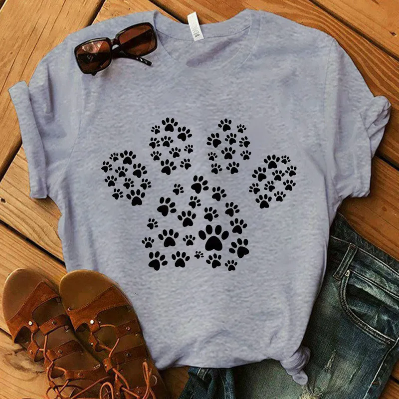 Vrouwen grafische poten grappige kleding jaren 90 dames gloeiende kleding Lady Tees tops vrouwelijk T-shirt hond poot lichtgevende Womens T-shirt tops 220705