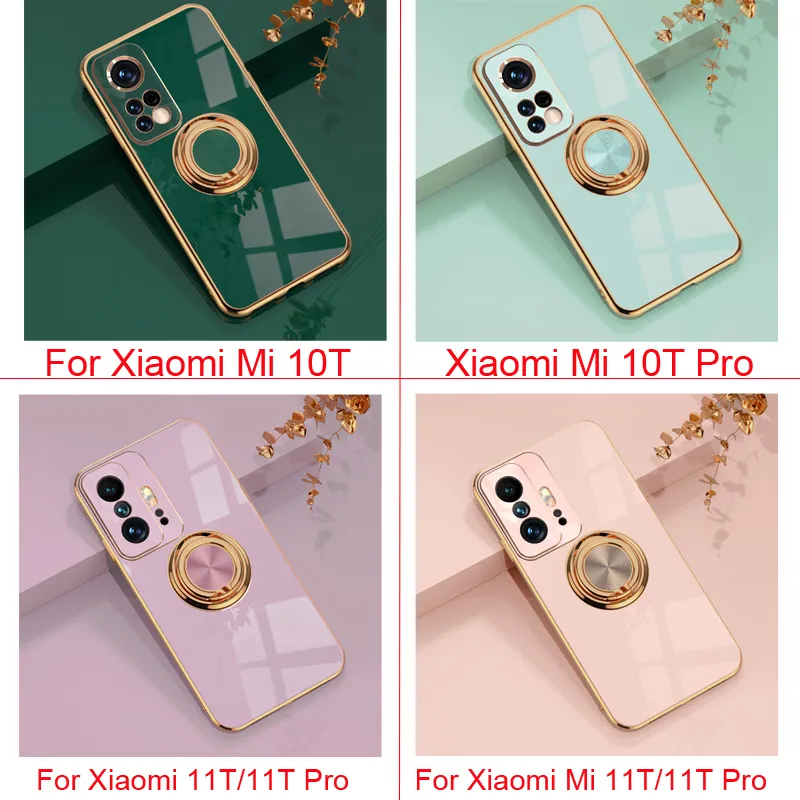 PLATING Soft TPU -gevallen voor Xiaomi Mi 12 12x 11i 11 Ultra 10 Lite Redmi Note 10 11 Pro  11t 11s 10t 10s Magnetische ringhouder Cover