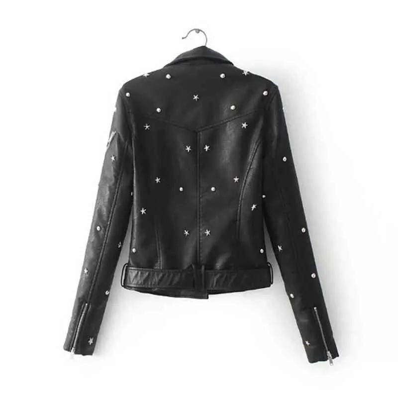 Punk Women Rivet Pu Leather Jacket Zip Up Biker Short Cropped Motor Top Moto Giacca in ecopelle Cappotto Chaquetas Capispalla L220728