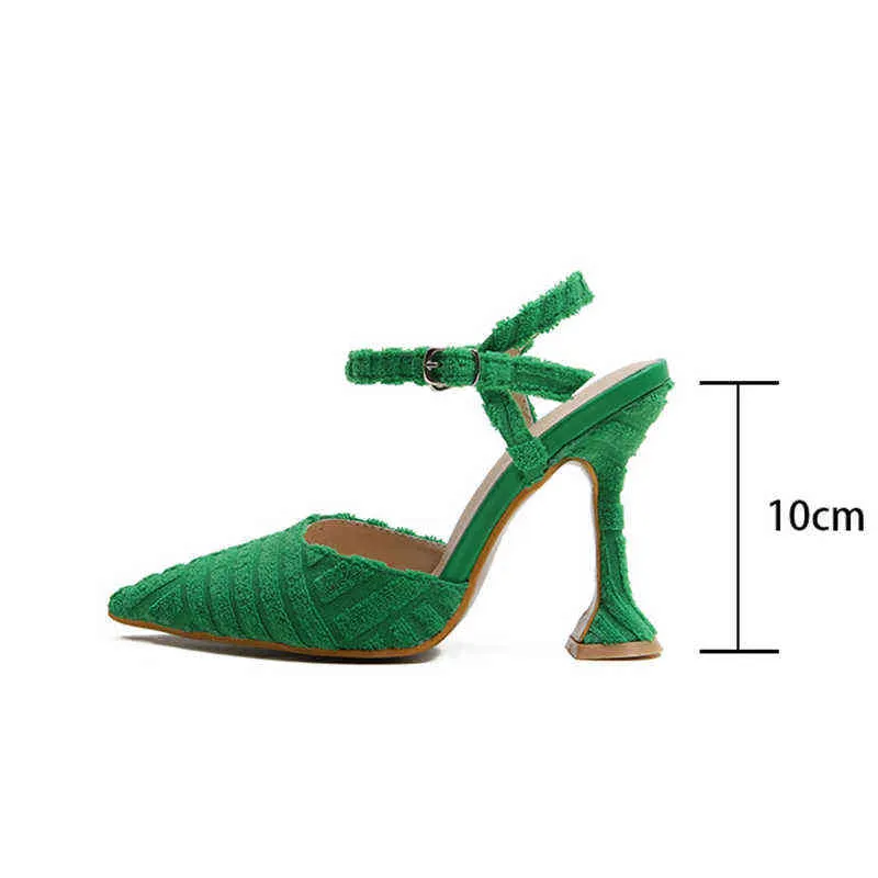 Dress Shoes Women Sandals 2022 New Summer Female Towel Cloth Pointed Toe Thin High Heels Ladies Solid Color Party Fashion Pumps Shoe 220507