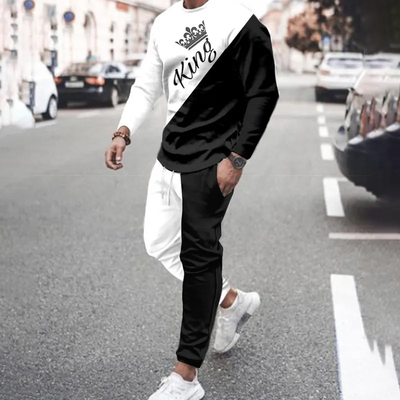 est långärmad t -shirt för män sätter 3D -tryck trend herrkläder kläder casual sportbyxor kostymer mode streetwear 220726