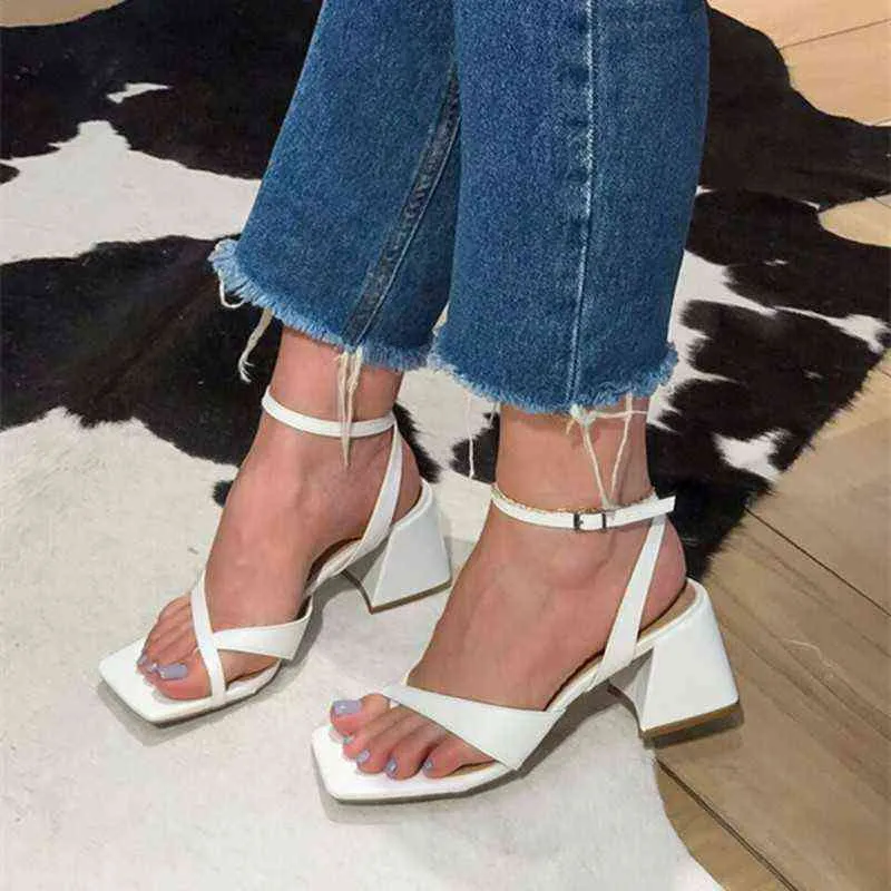 Sandals 2022 Women's Sexy Thick High Heels Buckle Candy Solid Color Casual Summer Footwear Ladies Shoes Party Women 220413