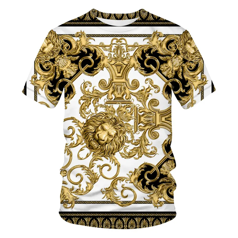 Dernier t-shirt baroque pour hommes et femmes, t-shirt d'été surdimensionné, tête de Lion en 3d, couronne imprimée, col rond, manches courtes, 220704
