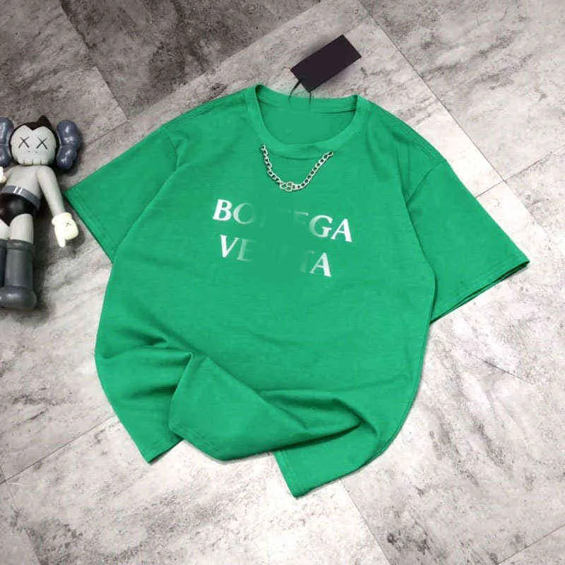 New Fashion Brand  Chain Short Sleeve b Classic Neckline Necklace Round Neck Loose Men's and Women's T-shirt