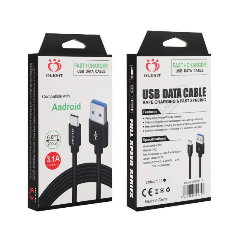 Olesit Cables 2M 6,6FT 3M 10FT 3,1A Schnellladekabel Micro-USB-Datentyp-C-Kabel für Samsung Huawei mit Einzelhandelsverpackung