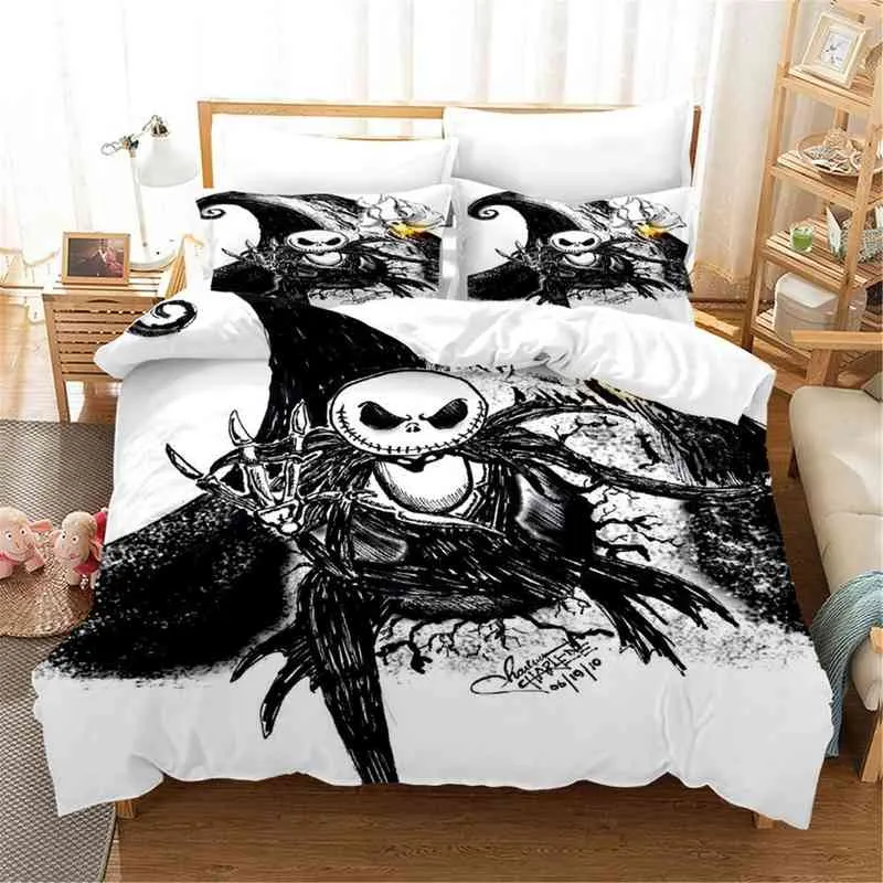 Nightmare Before Kerstmisdeksel Set Jack en Sally Lover Twin Bedding Halloween Theme Queen King Size Quilt