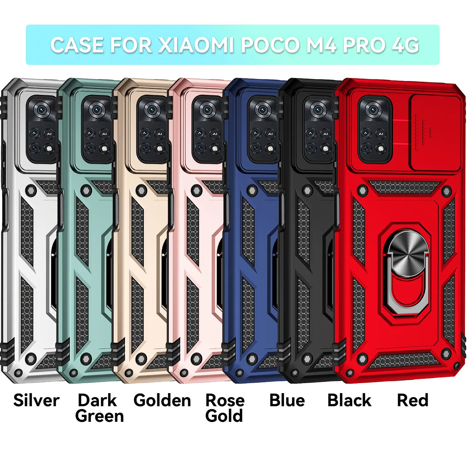 Slide Camera Protection -fodral för Xiaomi Mi 11 Lite 11T Redmi Note 11 10 11S 10S POCO X3 NFC X4 M4 Pro Magnetic Ring Holder Cover