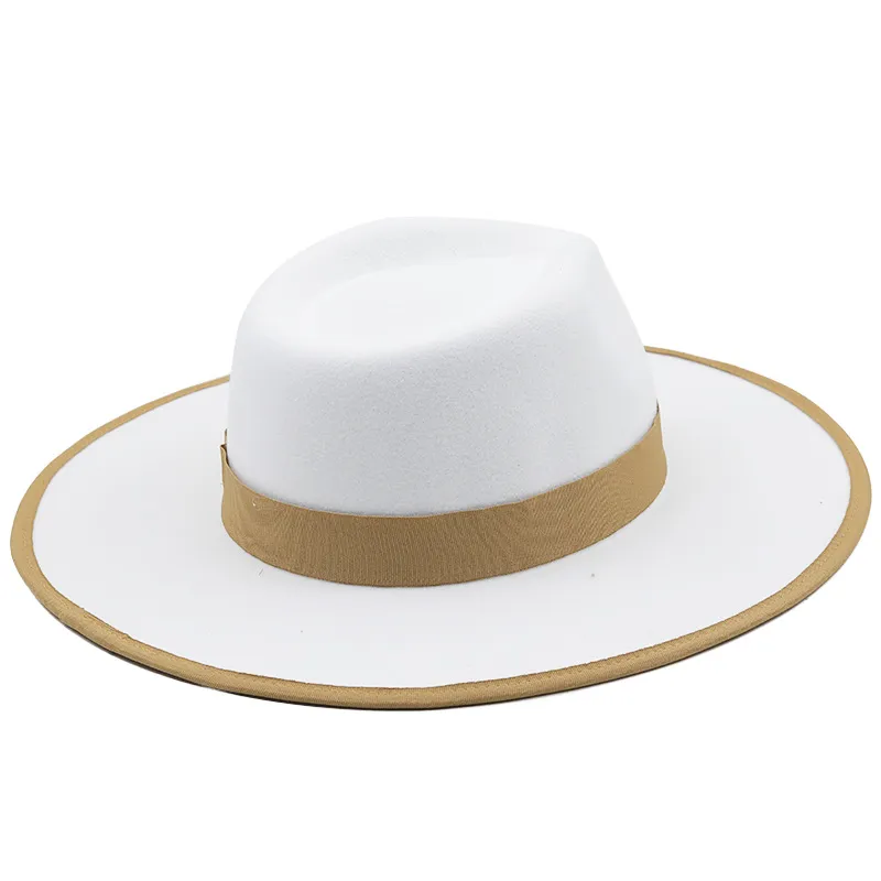 Chapeau fascinateur d'automne blanc Fedoras en plumes pour femmes, chapeaux d'église à bord plat à la mode, casquette de Jazz feutrée de fête, Chapeu Feminino266G