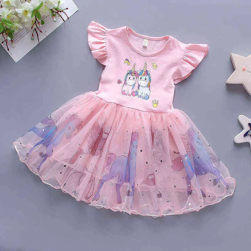 1 2 3 4 5 lat Sukienka dla dzieci Summer Summer Cartoon Mesh Fashion Little Princess Dress Urodziny Ubrania dla dzieci G220506