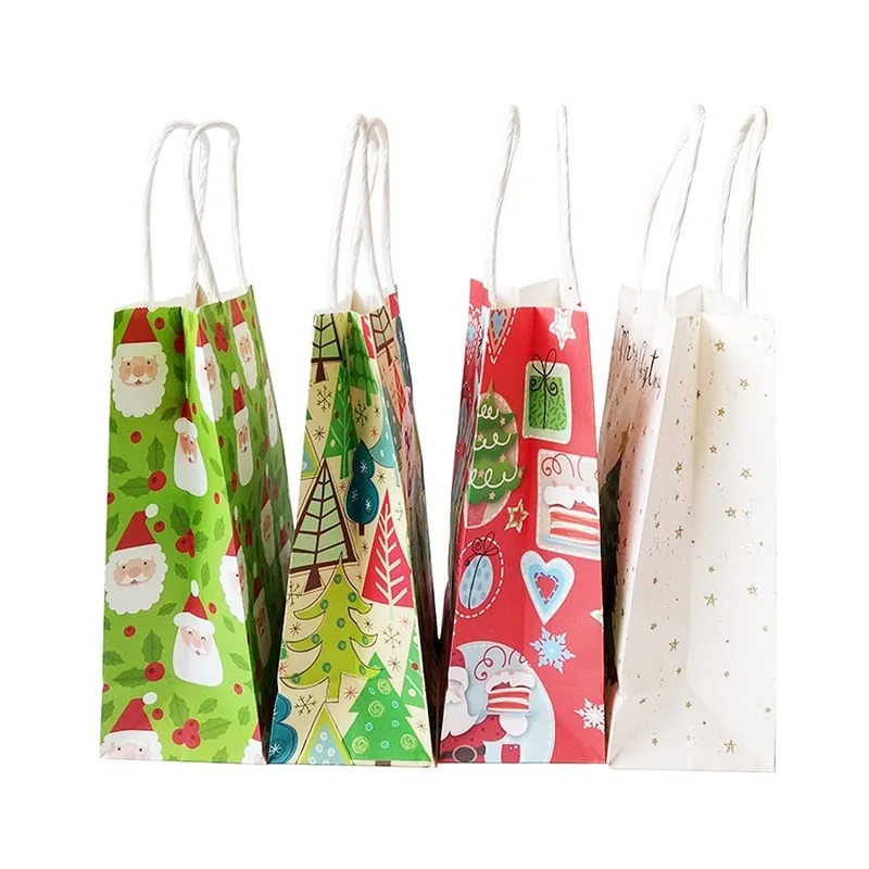 10 unids / lote Bolsa de papel de Navidad multifunción 21 * 13 * 8 cm Bolsas de regalo del festival con asas Suministros de fiesta de Navidad para fiesta de eventos 220420