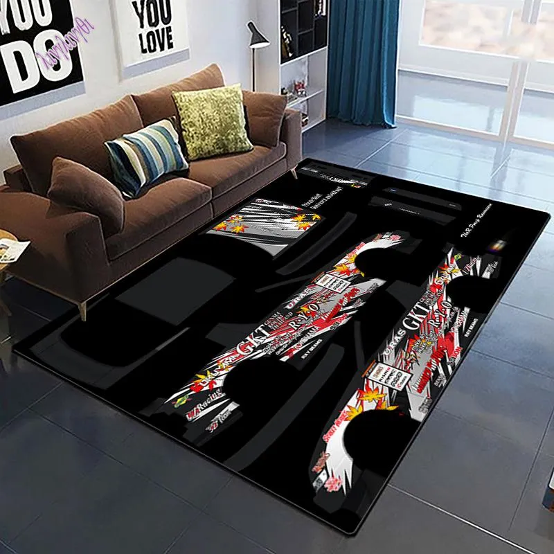 カーペットレーシングスーパーカーリビングルームのアートパーツブラックカーペットベッドルームエリアバスマットソフトホームデコレーションカーペット296n