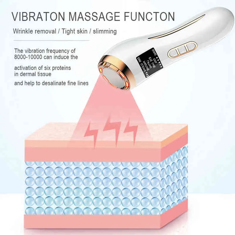 Massaggiatore viso ad ultrasuoni Vibrazione facciale calda e fredda Hammer Dispositivo di sollevamento facciale antirughe di bellezza agli ioni di luce blu rossa 220512