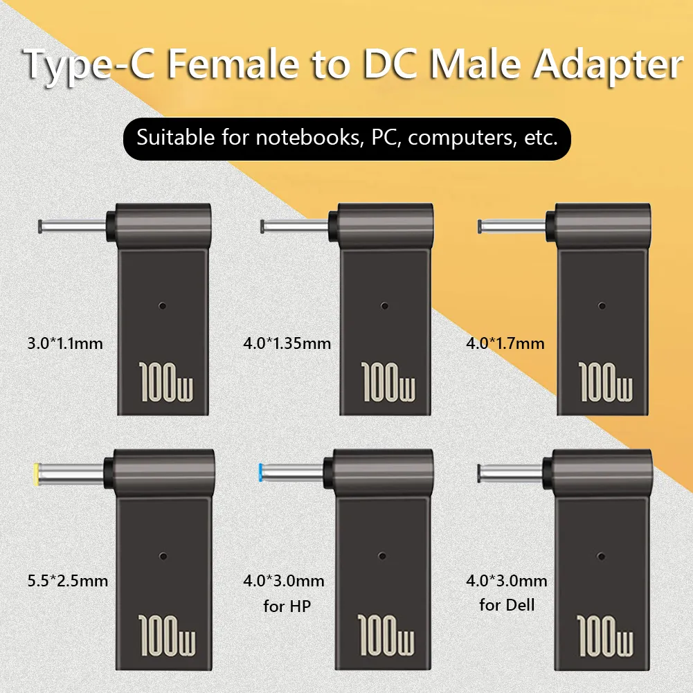 PD 100W Laptop Power Charger Supply Adapter Connector USB Type-C Vrouw naar DC Male Jack Plug Converter voor Acer Samsung Lenovo