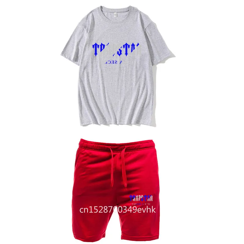 TRAPSTAR футболка и шорты комплект из 2 предметов мужской спортивный костюм летняя спортивная одежда для фитнеса хлопковые топы с короткими рукавами спортивный костюм 220726
