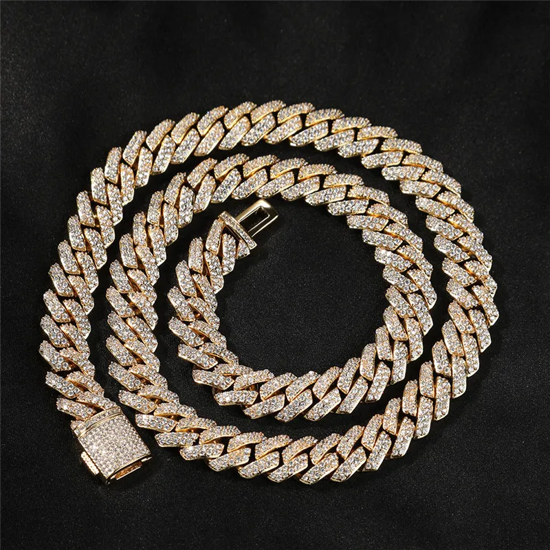 10mm cuivre chaîne à maillons cubains collier pour hommes bracelet bijoux chaîne en or pour homme Hip Hop diamant glacé chaînes AAA zircone Silver2788