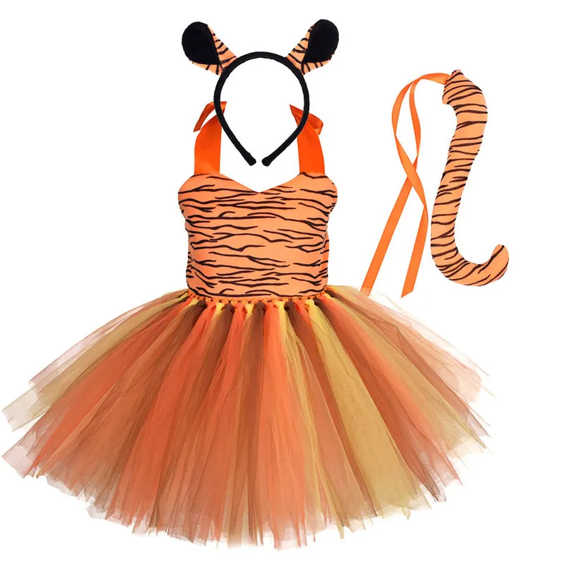 Halloween Animal Cosplay Costume for Children Forest Theme Cows Tiger Giraffe Leopard Zebra Tutu Dresses Performance Dance Sets 220426