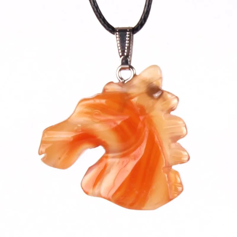 Pendant Necklaces Horse Head Carving Natural Stone Quartz Crystal Necklace For Jewelry Making Chakra Energy PendulumPenda283D