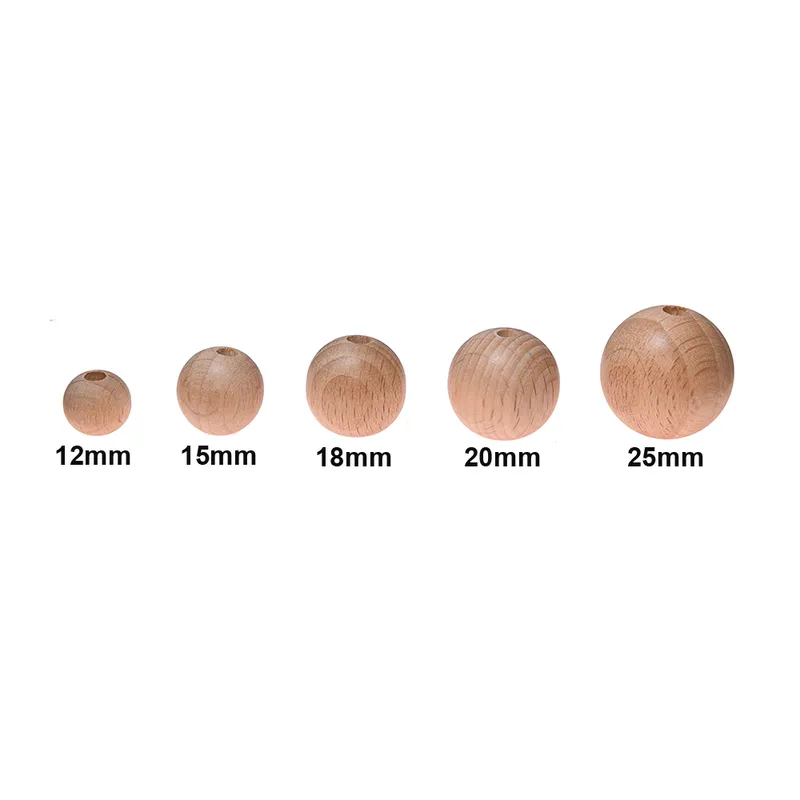 Beech Wooden Round Beads Size