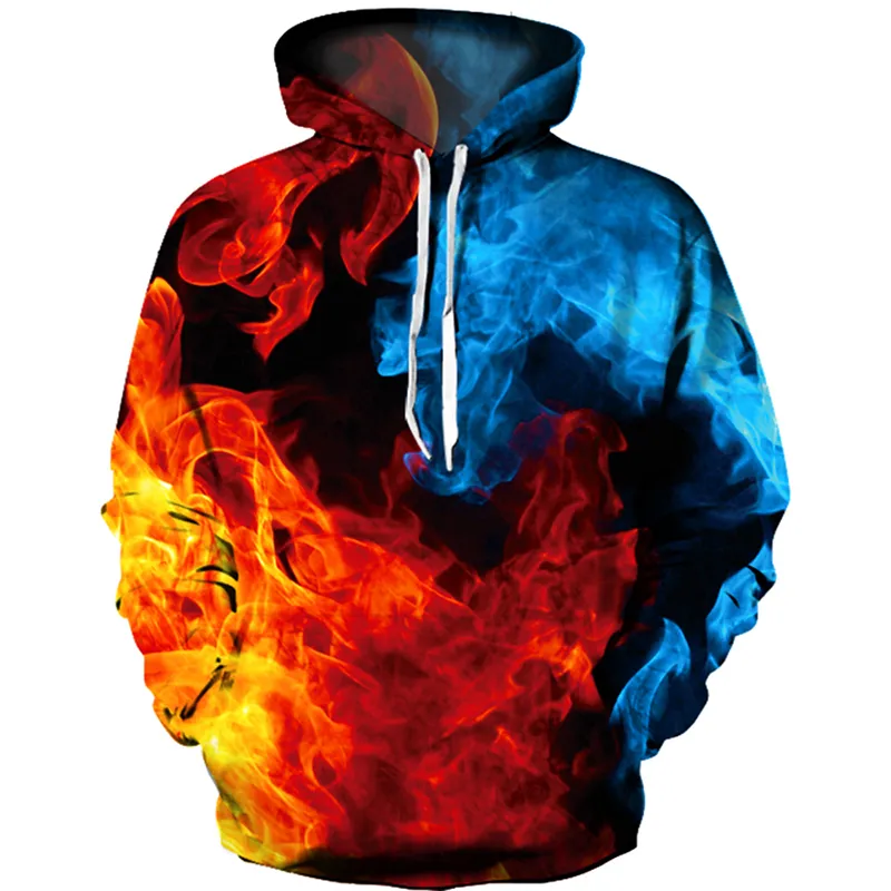 Färgglad Flame Hoodie 3D Fluorescence Sweatshirt Menwomen Autumn and Winter Coat Clothing Funny Jacket Black Hoodies 220813