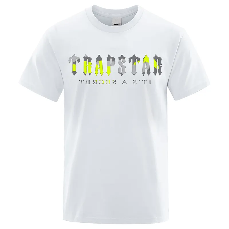 Trapstar London Sport Men amarelo algodão de algodão de tamanho curto moda de moda solta roupas casuais tshirts de rua 220623