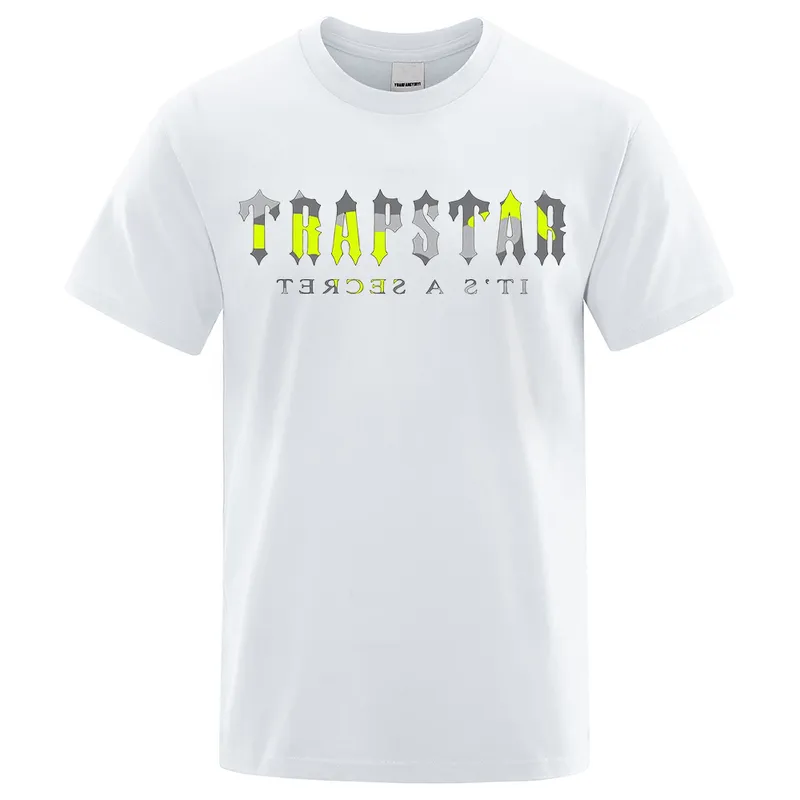 트랩 스타 런던 스포츠 노란색 남자 면화 오버 사이즈 슬리브 패션 느슨한 옷 캐주얼 통기성 거리 tshirts 220623
