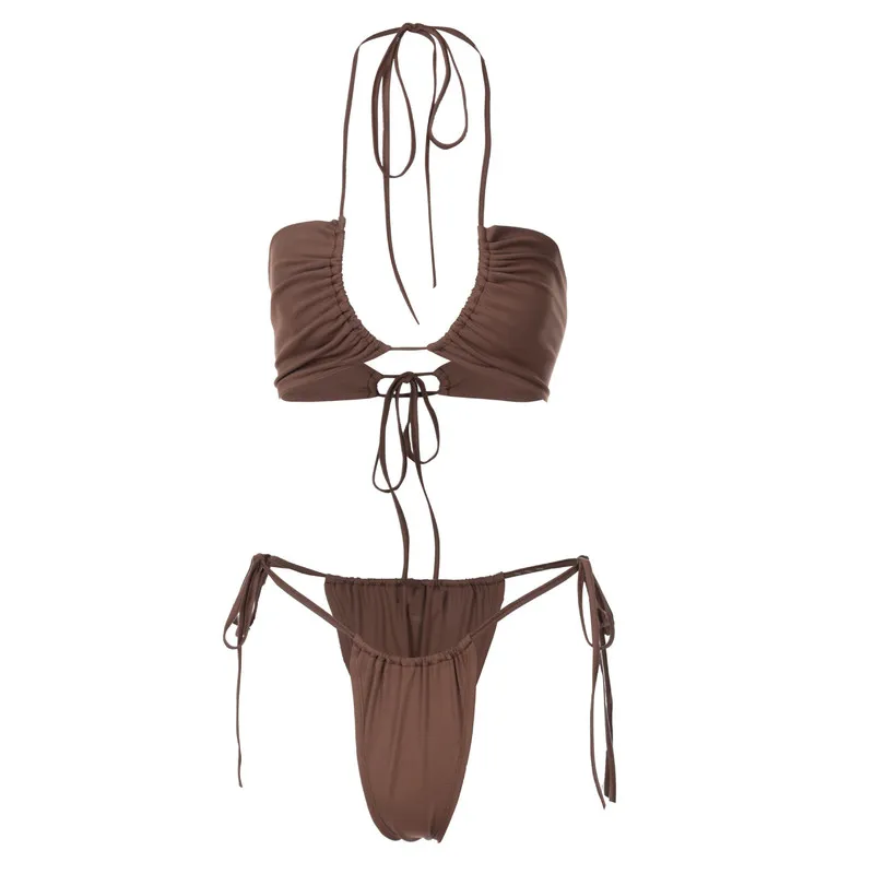 Vamos Todos Летняя коричневая струна бикини 2 кусок набор женщин сексуальный пляжный наряд купальный купальник купальник бесплатно 220408
