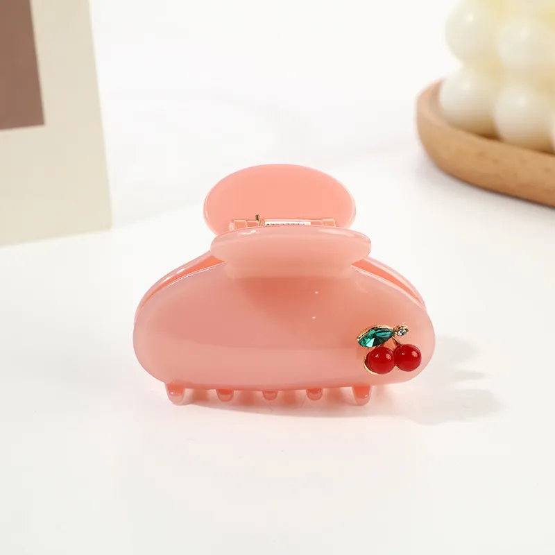 New Japanese Fashion 6.3CM Small Cherry Hair Clip For Lovely Sweet Girl Pure Color Acetic Acid Shark Hair Clip Wholesale