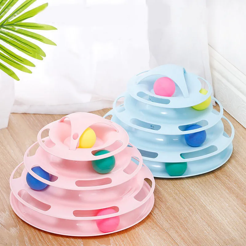 Cat Toys Cute Turntable Track Interactive Toy 4 Layer Tower Ball Pet Kitten Young Toy Intelligence Training Cat Accessories 220510