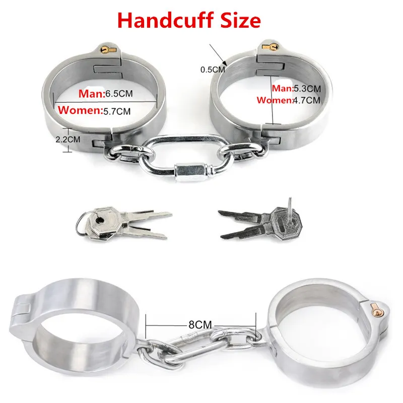 Stainless Steel Handcuffs Ankle Cuff With Chain Bondage Stealth Lock Design Hand Cuffs Restraints Fetish sexy Tiys For Women Men313S