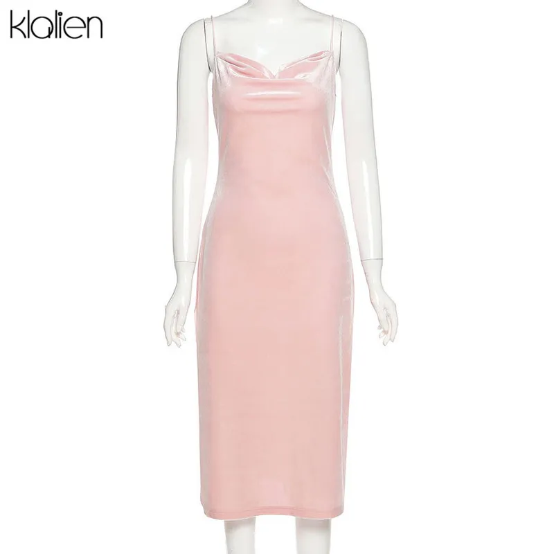 Klalien moda elegancka sukienka imprezowa Kobieta Solid Solid Pink Prosty biuro Lady Street wakacyjny sukienka plażowa 220509