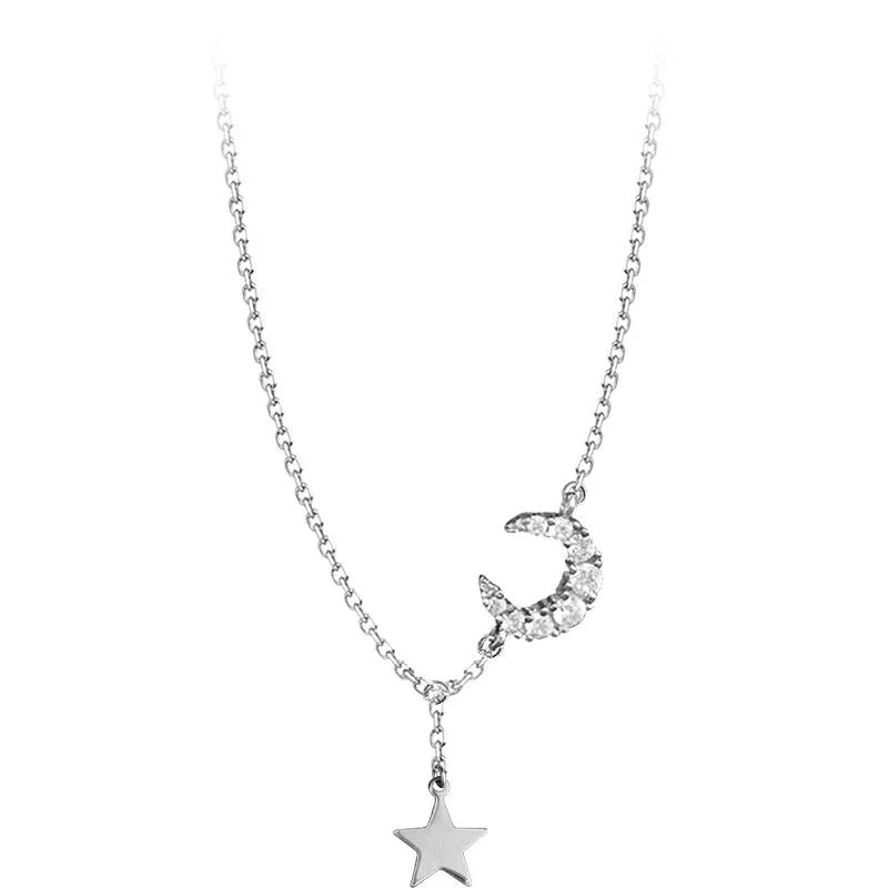 Lockets utsökta flash diamantmåne stjärna tassel söt clavicle chain 925 sterling silver hängen för kvinnor födelsedagspresent fin jud3503