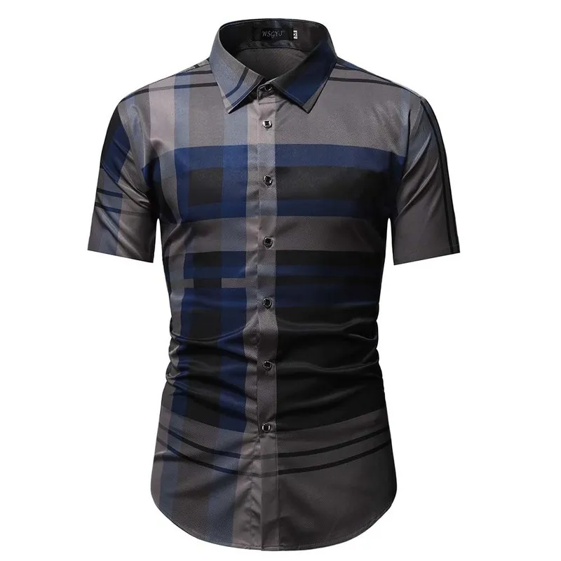 Été Business Social Chemise Homme Casual Party À Manches Courtes Chemise Rayée Hommes Robe De Luxe Bouton Up Mode Hommes Vêtements 220527