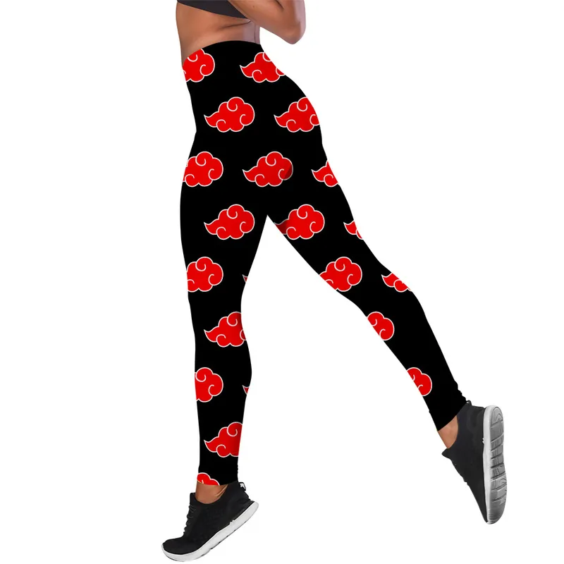 legging akatsuki 빨간 구름 패턴 인쇄 높은 허리 탄력성 실내 피트니스를위한 여성 레깅스 푸그 업 바지 W220616