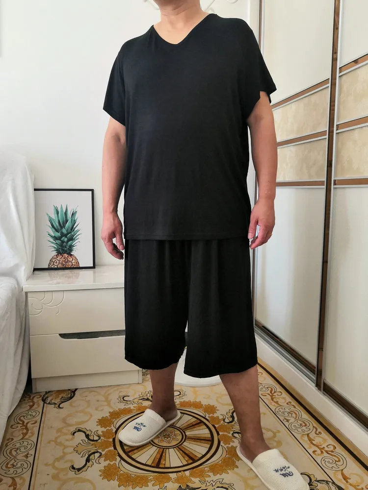 2 unids más tamaño 8xl 150kg 170kg verano modal pijamas para hombres conjuntos de manga corta suave hombres sólido fino pijama cómodo 220613