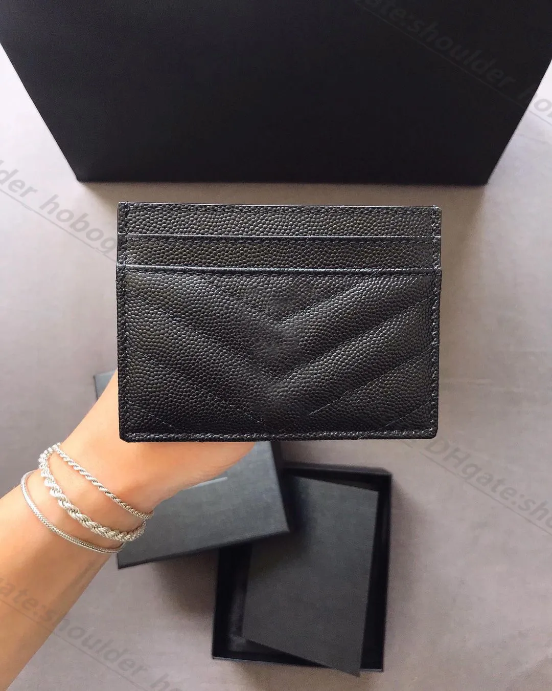 Genuine Luxurys designer Leather Purse card holder wallet Men quality famous Women's Holders fashion Coin Black Lambskin Mini214A