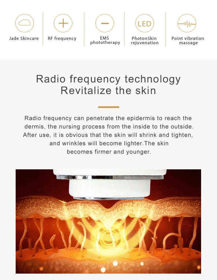 Gesichtspflegegeräte Tinwong Neues RF-EMS-LED-Photonen-Schönheits-Jade-Massagegerät Hautwerkzeug Heben Straffen Faltenentfernung 0727