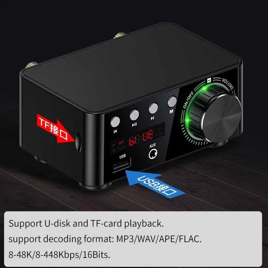 Mini Audio HIFI Bluetooth 5.0 Power Class D Versterker TPA3116 Digitale AMP 50 W * 2 Home Audio Auto Marine USB / AUX IN
