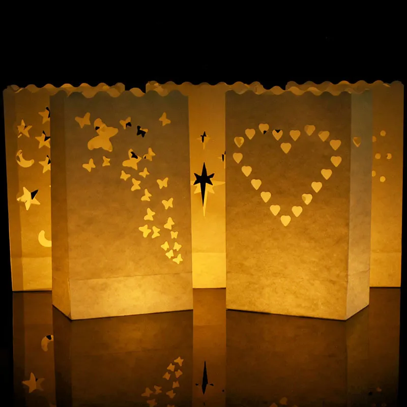 Romantique Évider Lanterne En Papier Coeur Porte-Lumière De Thé Bougie Sac Pour La Saint Valentin Porte Décoration De Mariage 220527
