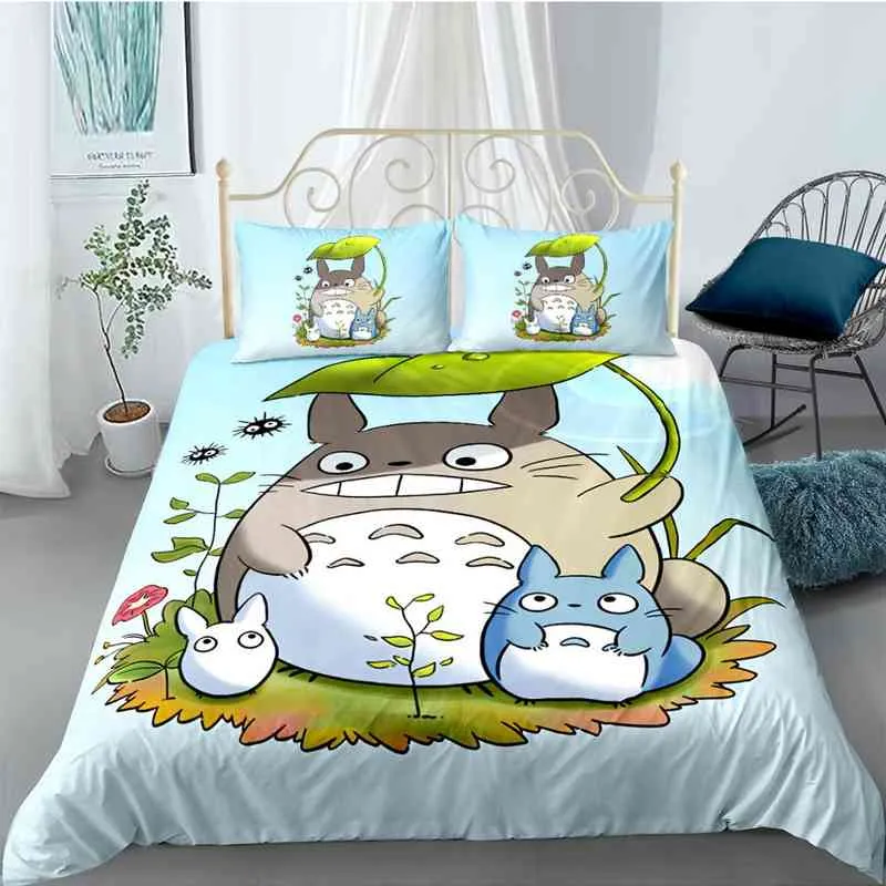 Minha vizinha Totoro Toupet Capa 2/3 peças Cedagem de decoração para crianças para adultos Conjunto de cama de adultos