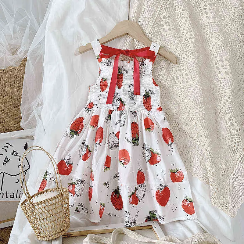 Girls' Cute Print Sling Dress Flower Girl Dresses Korean Baby Clothes 2 Year Old Baby Girl Clothes Kids Dresses for Girl G220518