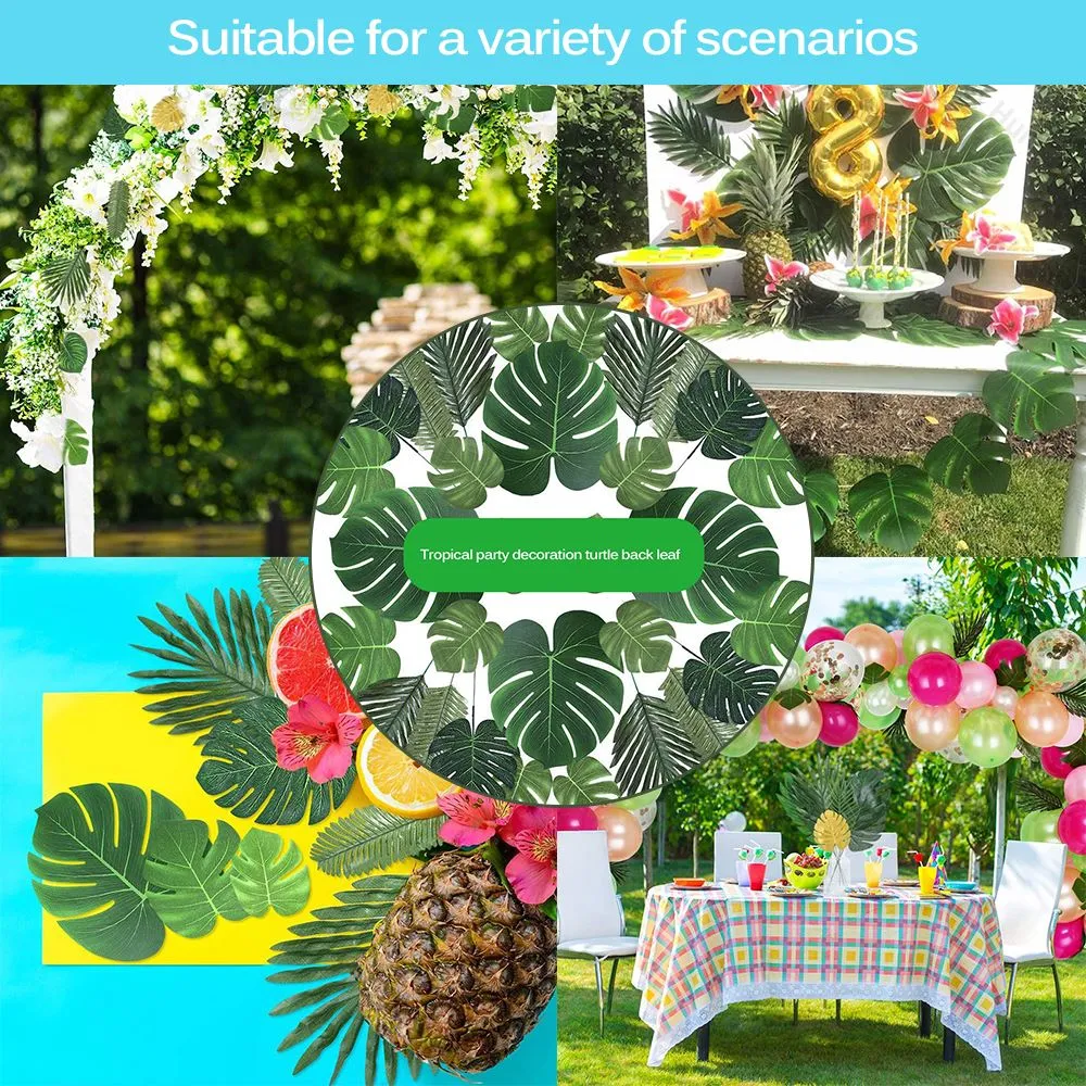 Flores decorativas grinaldas 6 tipos monstera folhas de palmeira artificial Planta tropical caules falsos decora￧￵es de festas havaianas Jungle Beach Tabela