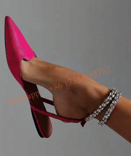 Slingback Infradito in cristallo Nudo Appartamenti Donna Estate Pelle scamosciata Sandalo in pelle strass Ordito Rosa Rosso Bling Scarpe Abito 220725