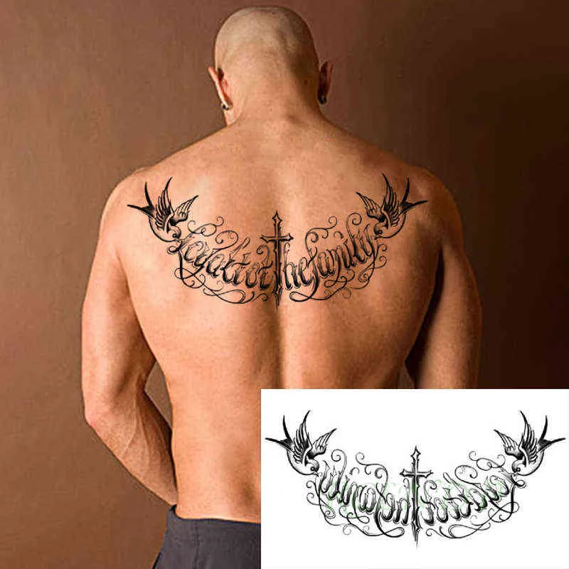 NXY Tillfällig tatuering Vattentät klistermärke Cross Wing Angel Whole Back Large TatuTo Flash Tatoo Fake S för kvinnor Män Flicka 0330