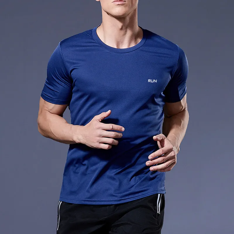 Högkvalitativ herr t -skjortor snabb torr fitness skjorta kör träning träning kläder is silk gym sport toppar lättvikt