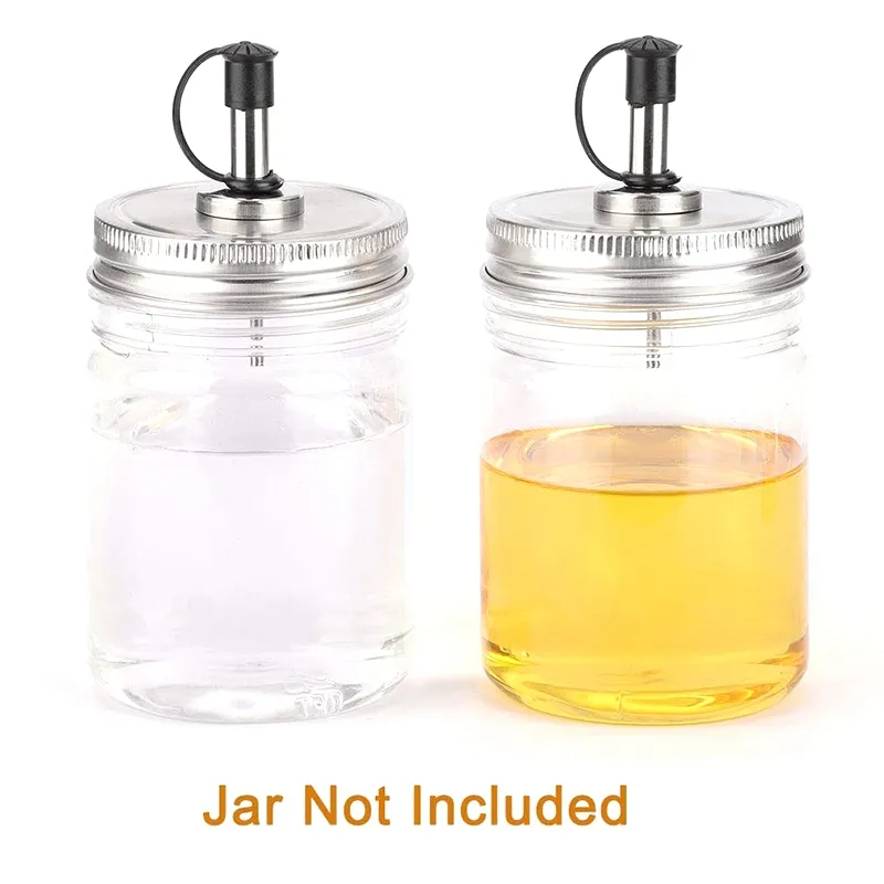 Mason Jar Pour Spout Lids تم تعيين فم عادي مع أغطية لموزع كوكتيل زيت الزيتون وسلطة صلصة شاكر